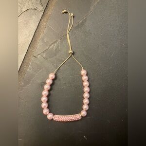 Adjustable Faux Pink Pearl and Crystal Bracelet